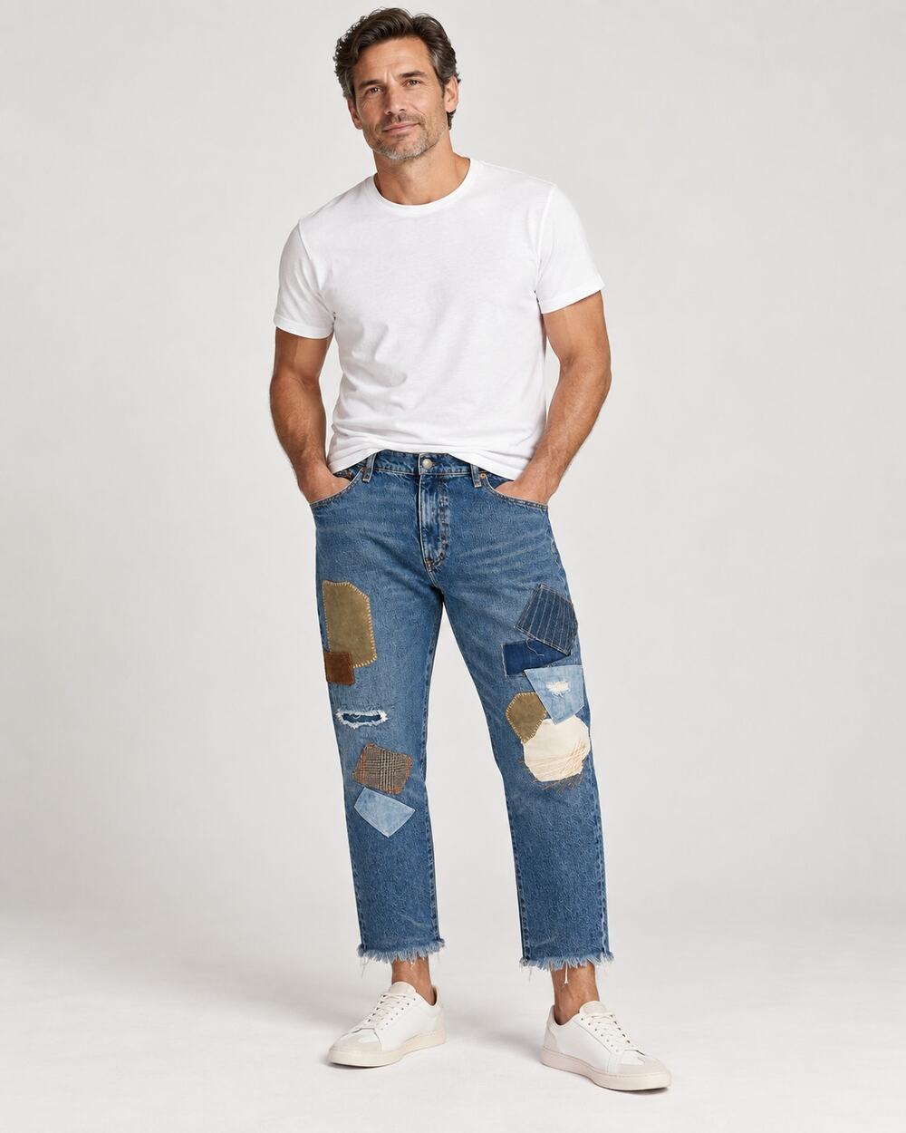 Polo Ralph Lauren Men’s Patchwork Cropped Jeans 38x28 Distressed Cotton